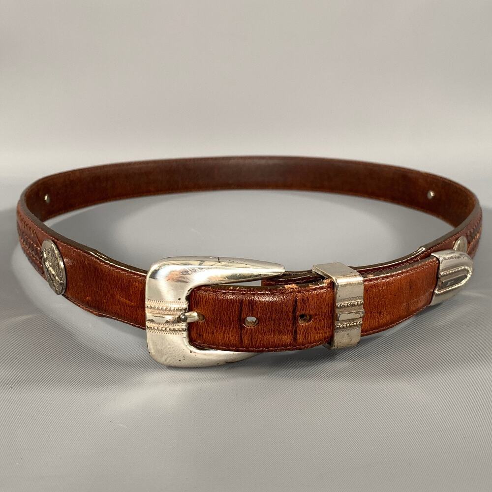 ONYX Size 38 Brown Studded Leather Belt